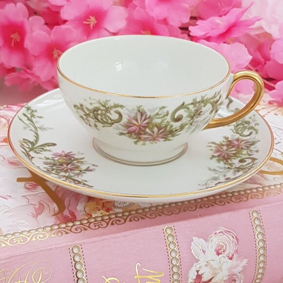 Vintage  Limoges 8-Piece Porcelain Tea Set: Cups & Saucers for 4 - Picture 1 of 6